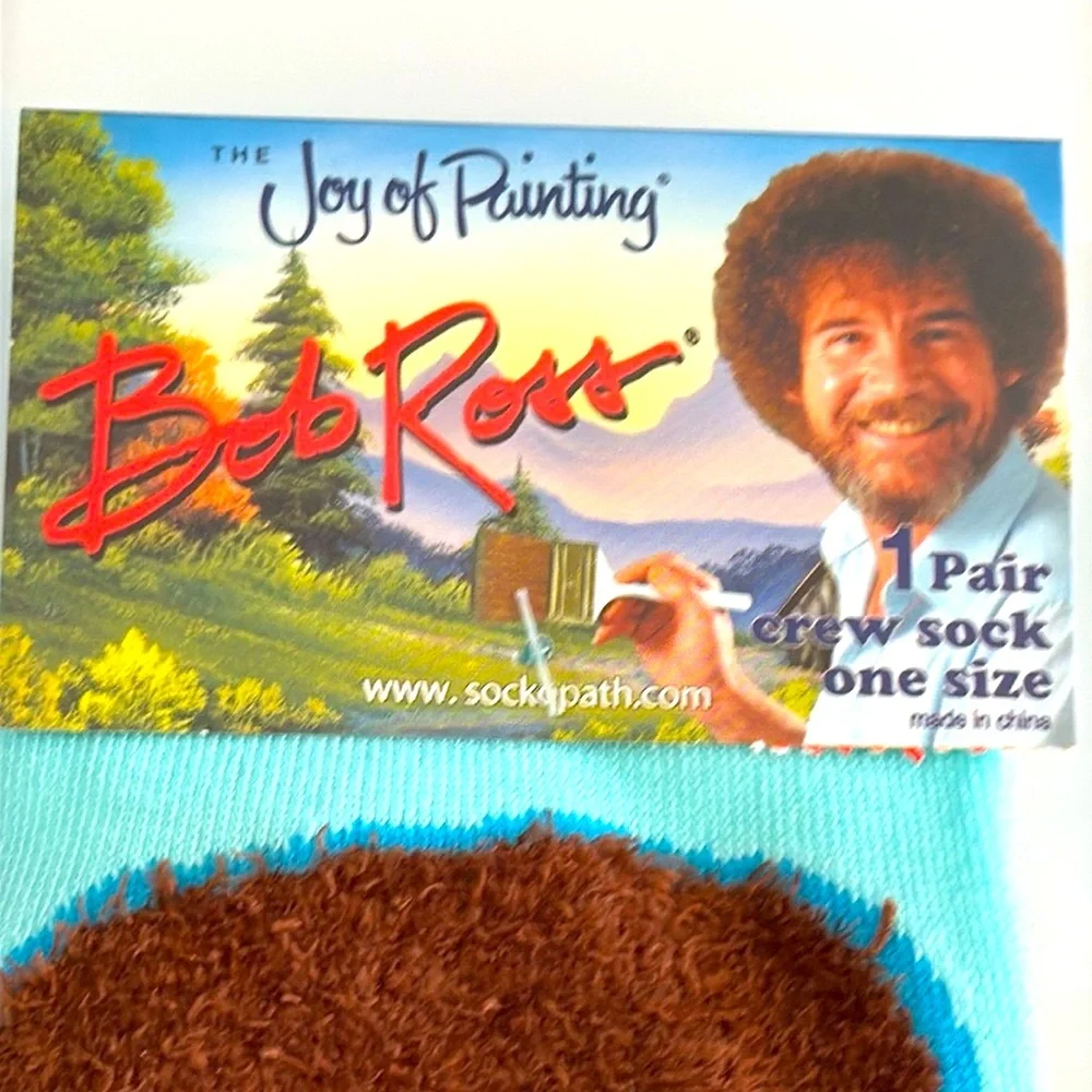 Bob Ross The Joy of Painting Purl Stitched Bust Crew Socks Men’s 8-12 Hosiery